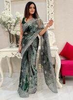 Burburry Silk Bottle Green Party Wear Sequins Work Saree